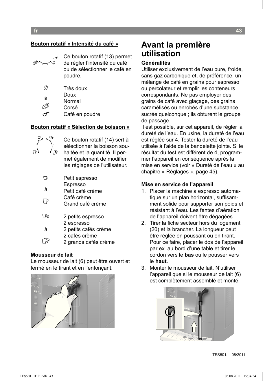 Avant la première utilisation | Bosch TES50159DE VeroCafe Kaffeevollautomat schwarz User Manual | Page 43 / 78