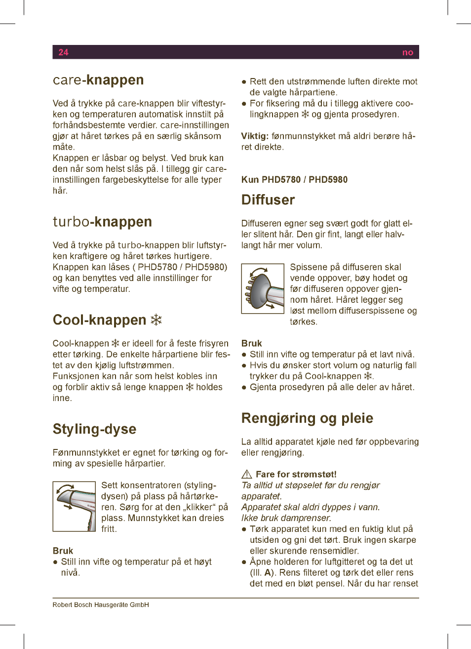 Bosch PHD5513 Haartrockner beautixx comfort User Manual | Page 26 / 74