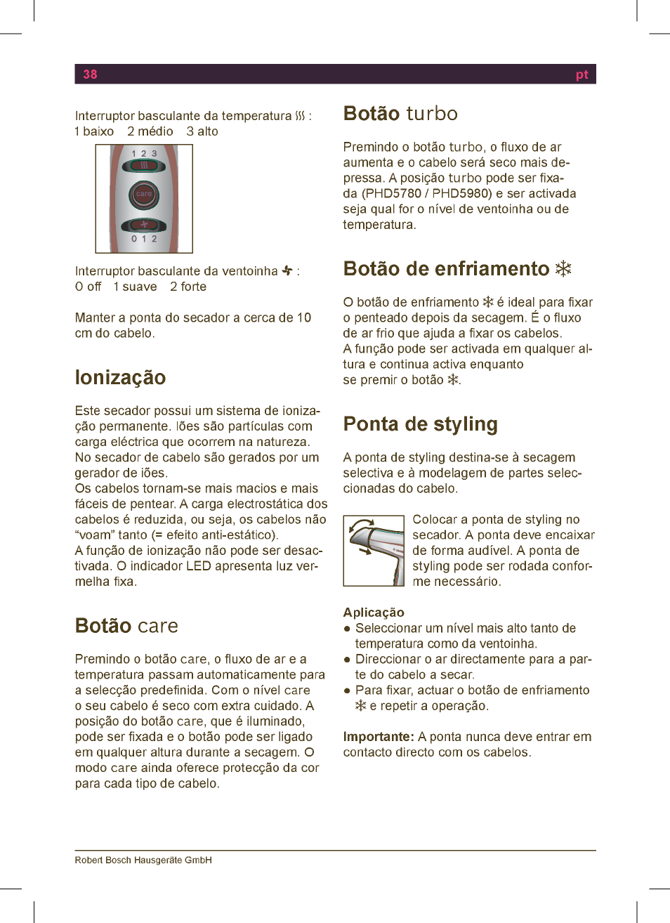 Bosch PHD5513 Haartrockner beautixx comfort User Manual | Page 40 / 74