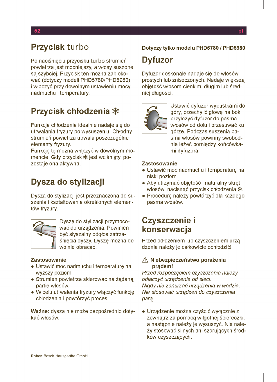 Bosch PHD5513 Haartrockner beautixx comfort User Manual | Page 54 / 74