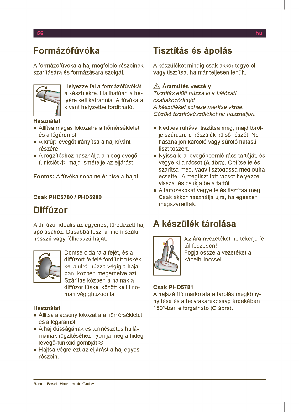 Bosch PHD5513 Haartrockner beautixx comfort User Manual | Page 58 / 74