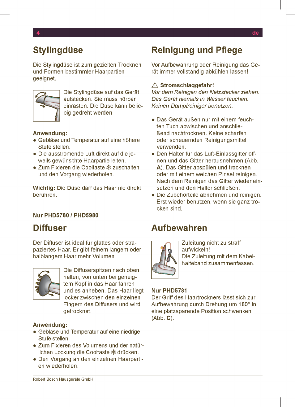 Bosch PHD5513 Haartrockner beautixx comfort User Manual | Page 6 / 74