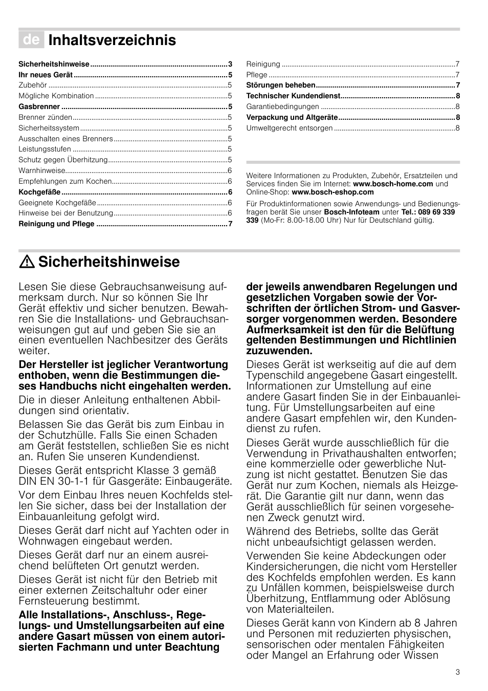 Bosch NNH615XEU Gas-Kochfeld Edelstahl 60 cm User Manual | Page 3 / 51