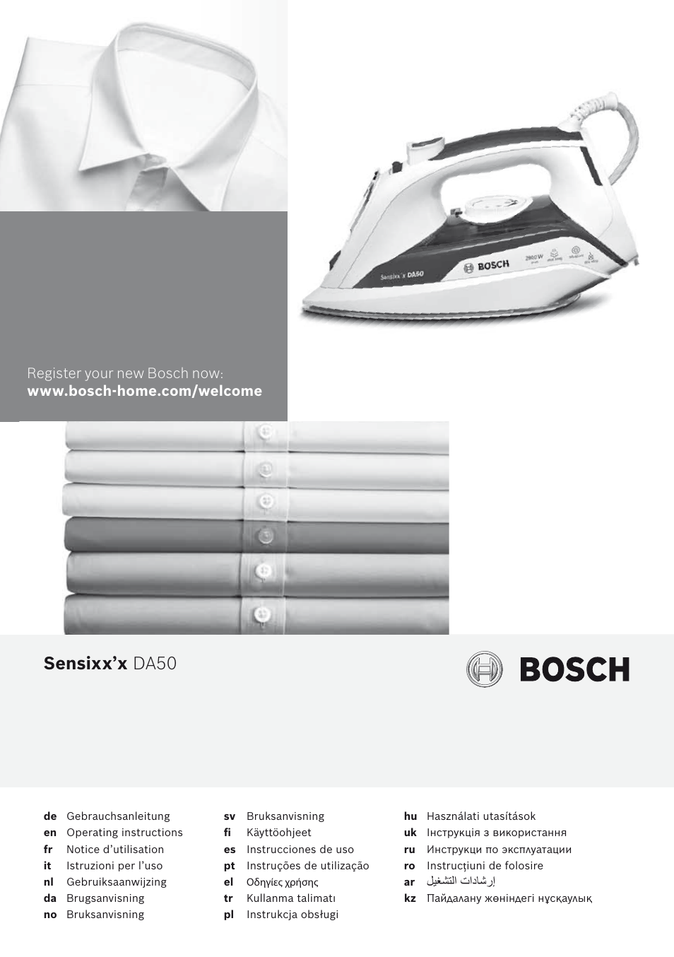 Bosch Dampfbügeleisen Sensixxx DA50 ProEnergy TDA502412E weiß grün User Manual | 128 pages