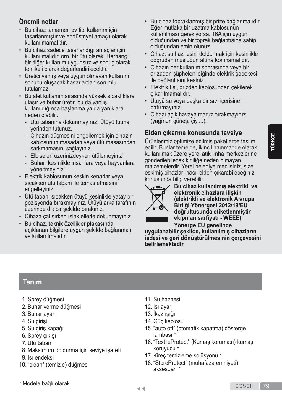 Tanım | Bosch Dampfbügeleisen Sensixxx DA50 ProEnergy TDA502412E weiß grün User Manual | Page 81 / 128