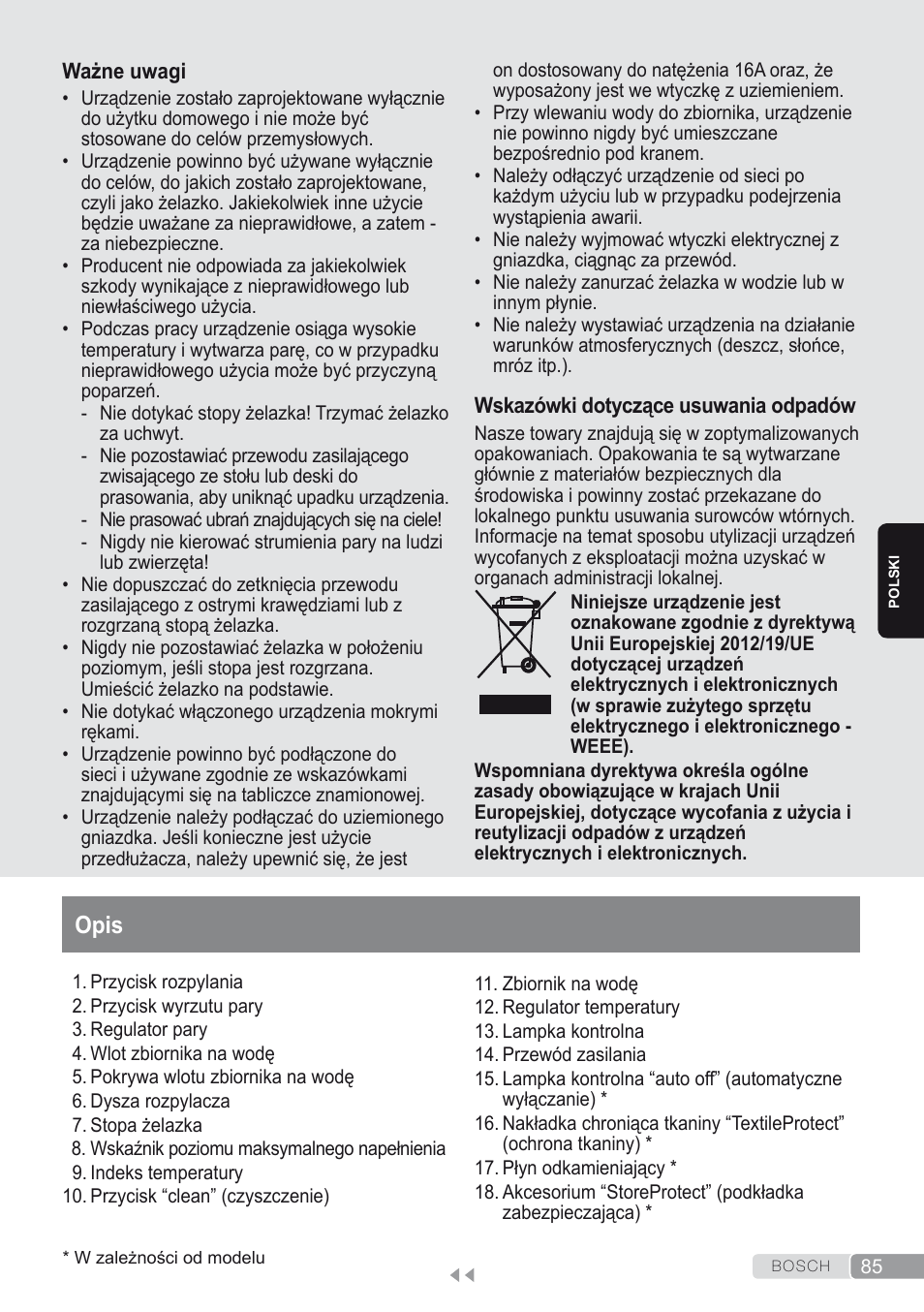 Opis | Bosch Dampfbügeleisen Sensixxx DA50 ProEnergy TDA502412E weiß grün User Manual | Page 87 / 128