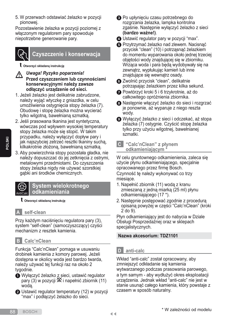 Czyszczenie i konserwacja, System wielokrotnego odkamieniania | Bosch Dampfbügeleisen Sensixxx DA50 ProEnergy TDA502412E weiß grün User Manual | Page 90 / 128