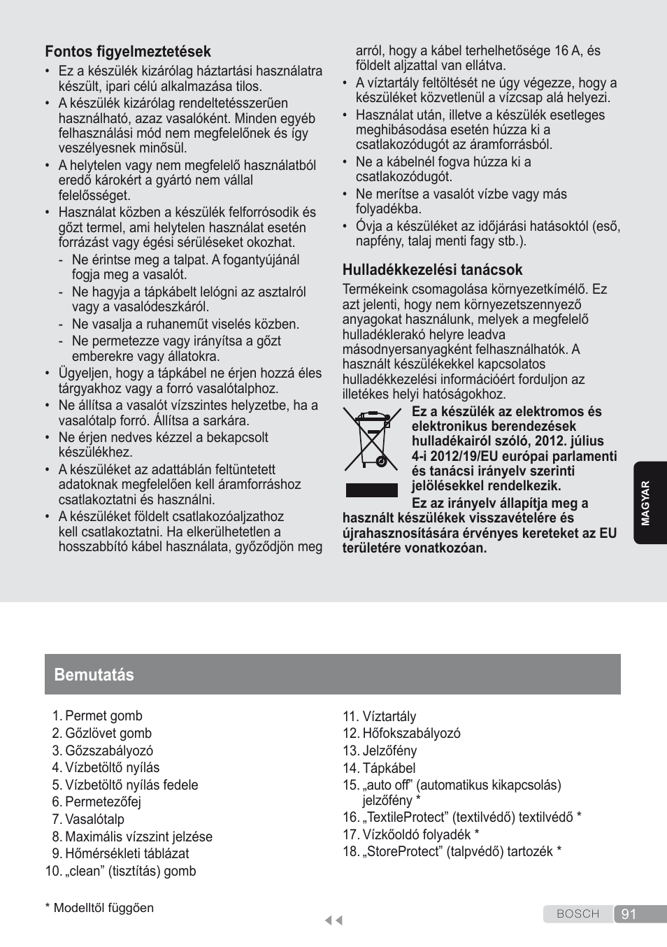 Bemutatás | Bosch Dampfbügeleisen Sensixxx DA50 ProEnergy TDA502412E weiß grün User Manual | Page 93 / 128