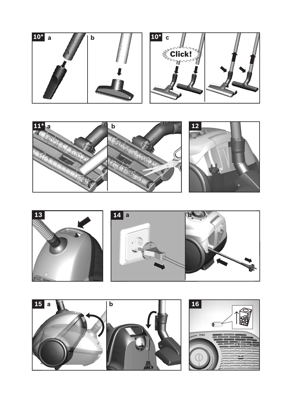 Click | Bosch MoveOn Bodenstaubsauger mit Staubbeutel BGL35MOVE2 flaming red User Manual | Page 107 / 110