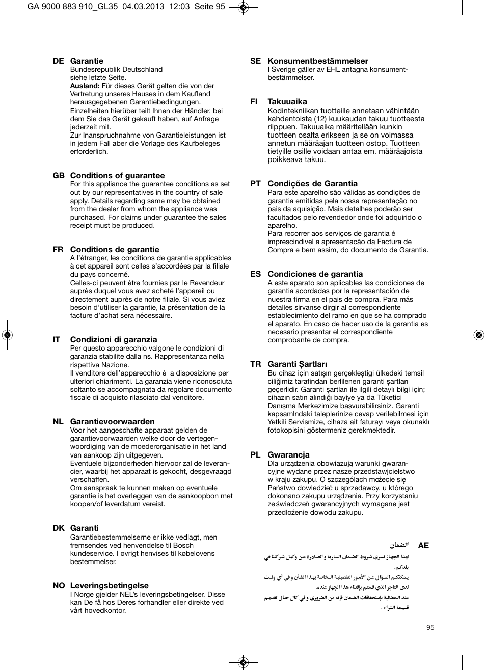 Bosch MoveOn Bodenstaubsauger mit Staubbeutel BGL35MOVE2 flaming red User Manual | Page 96 / 110