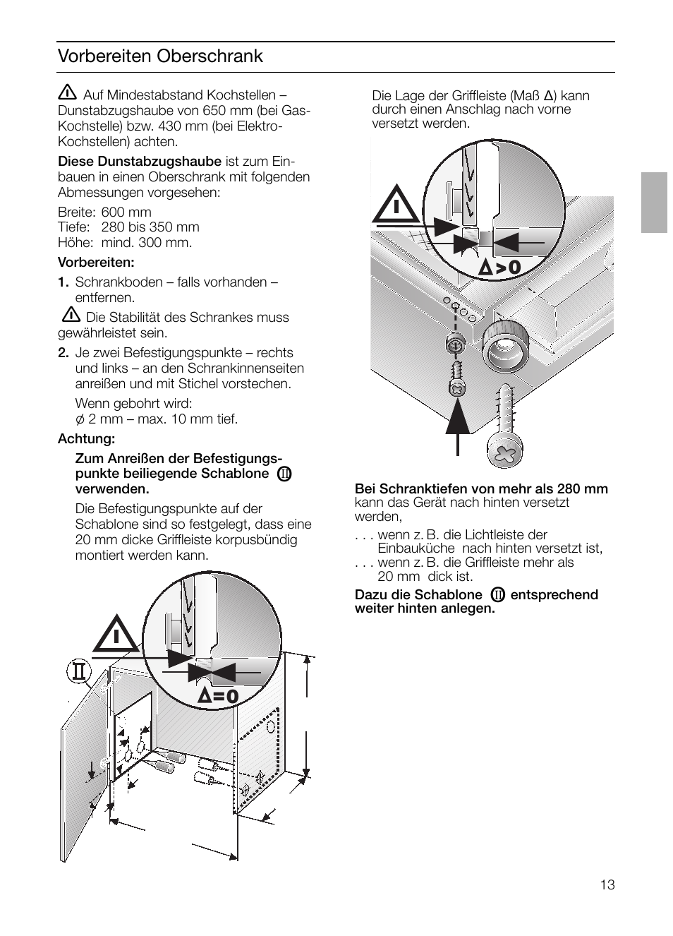 Vorbereiten oberschrank | Bosch DHI645H grau-metallic Flachschirmhaube 60 cm User Manual | Page 13 / 68