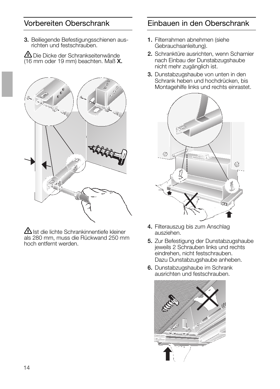 Xx=16mm x=19mm | Bosch DHI645H grau-metallic Flachschirmhaube 60 cm User Manual | Page 14 / 68