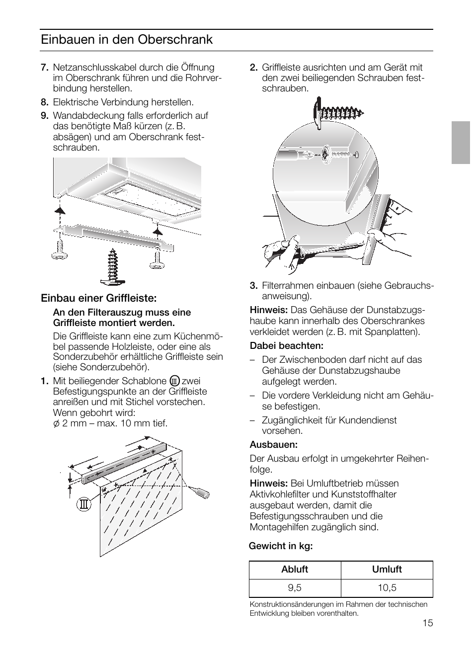 Einbauen in den oberschrank | Bosch DHI645H grau-metallic Flachschirmhaube 60 cm User Manual | Page 15 / 68