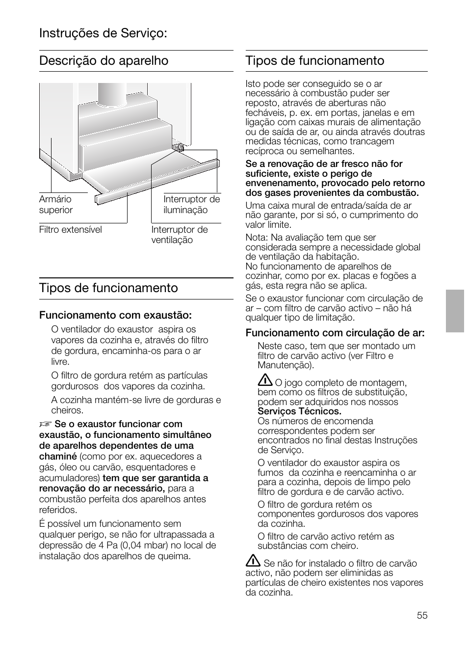 Instruções de serviço | Bosch DHI645H grau-metallic Flachschirmhaube 60 cm User Manual | Page 55 / 68