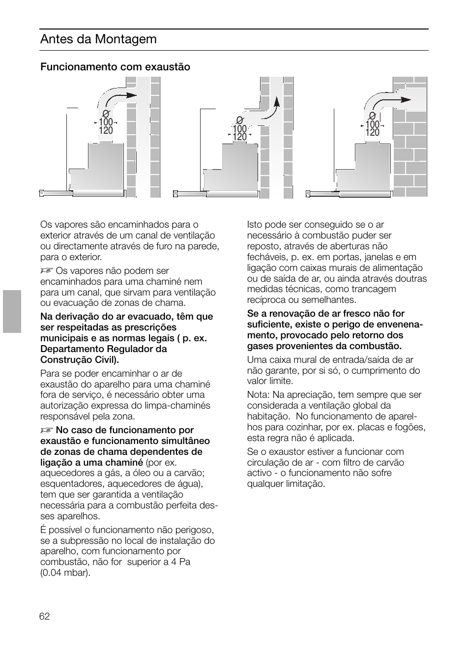 Antes da montagem | Bosch DHI645H grau-metallic Flachschirmhaube 60 cm User Manual | Page 62 / 68