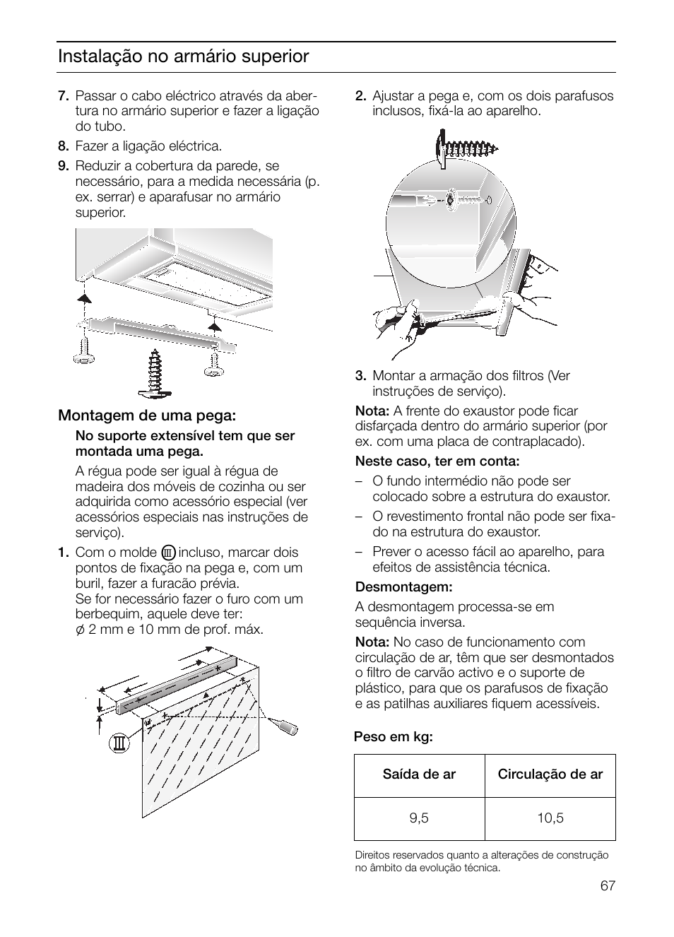 Instalação no armário superior | Bosch DHI645H grau-metallic Flachschirmhaube 60 cm User Manual | Page 67 / 68