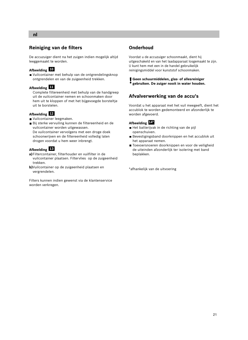 Reiniging van de filters, Onderhoud, Afvalverwerking van de accu's | Bosch 14.4V WetDry Akkusauger mit Tisch-Wandhalter BKS4043 silber User Manual | Page 23 / 98