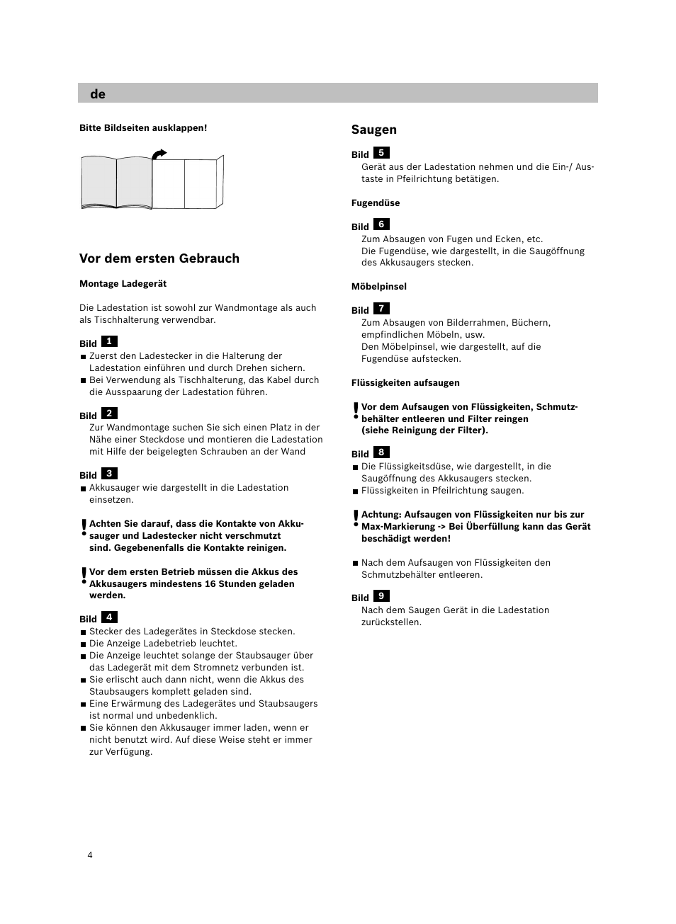 Bosch 14.4V WetDry Akkusauger mit Tisch-Wandhalter BKS4043 silber User Manual | Page 6 / 98