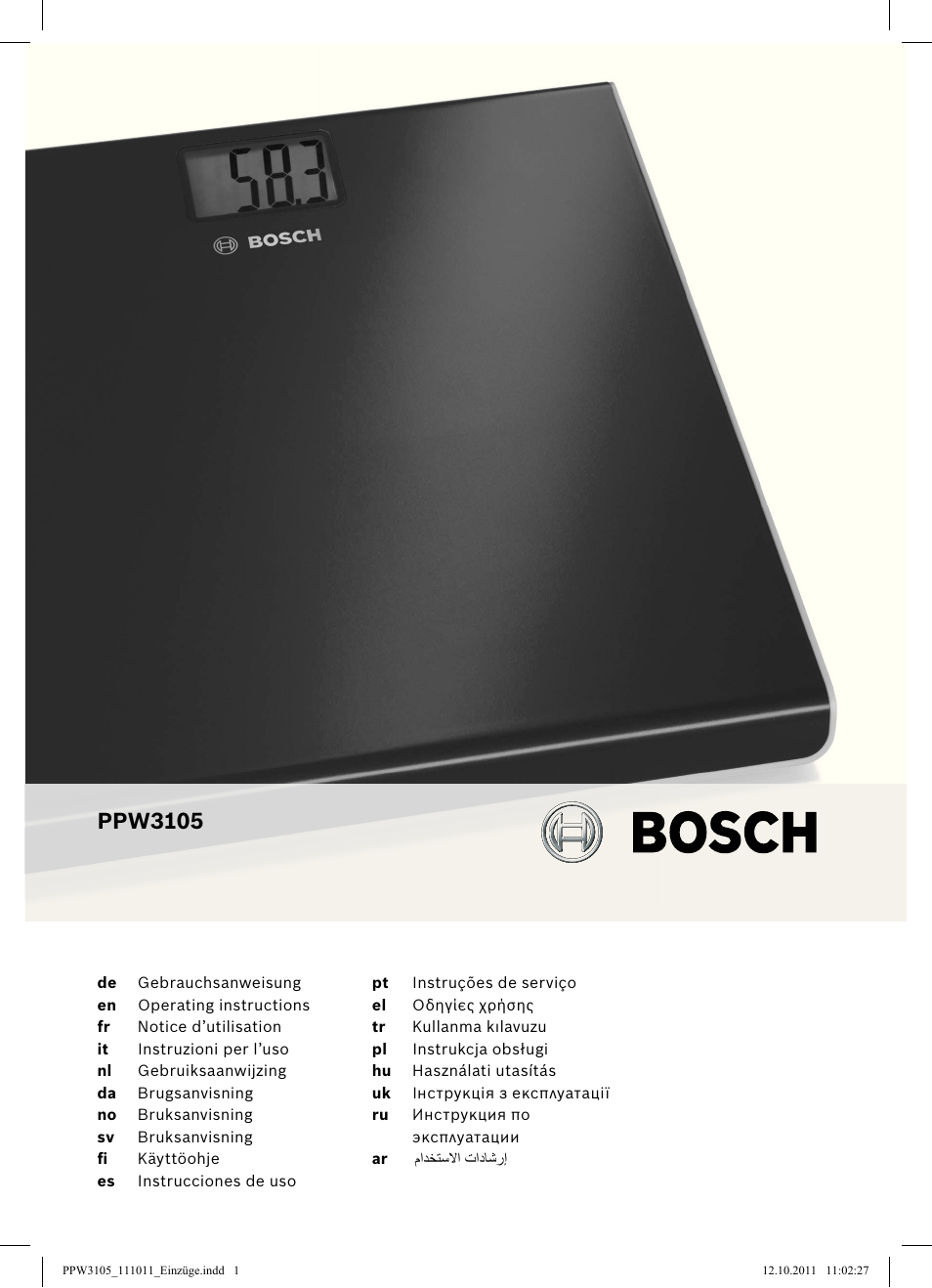 Bosch PPW3105 Personenwaage elektronisch AxxenceEasy User Manual | 50 pages