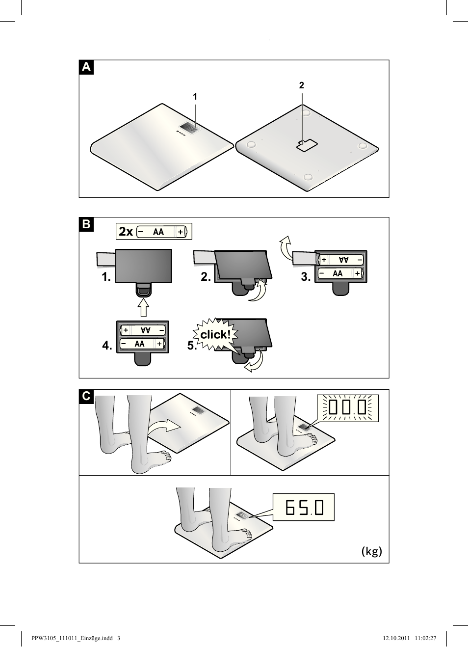 Bosch PPW3105 Personenwaage elektronisch AxxenceEasy User Manual | Page 3 / 50