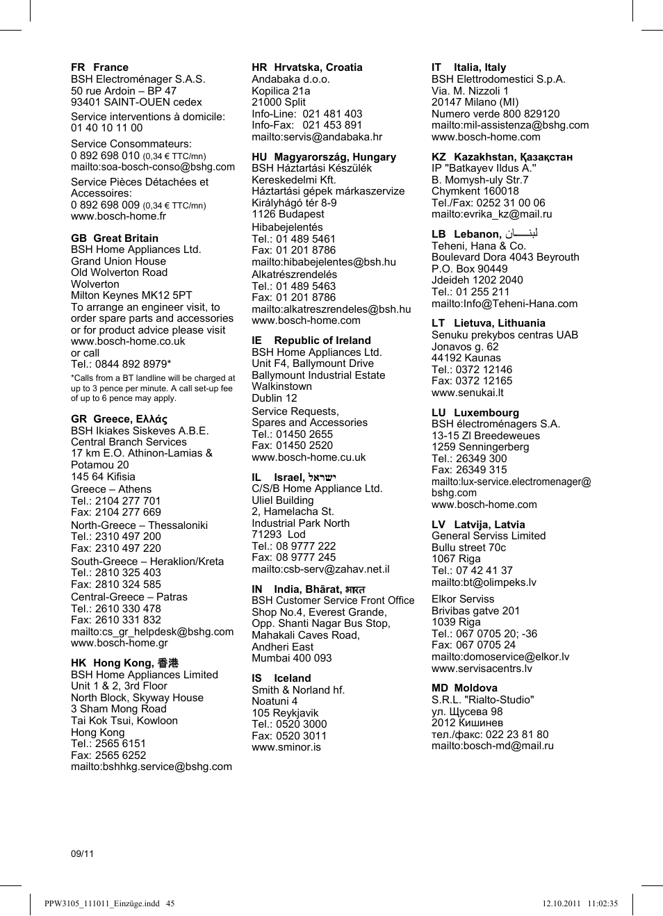 Kundendienst – customer service | Bosch PPW3105 Personenwaage elektronisch AxxenceEasy User Manual | Page 47 / 50