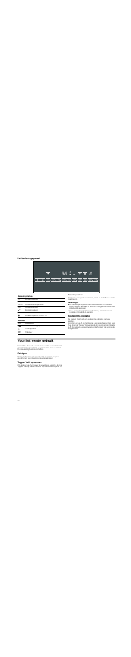 Het bedieningspaneel, Bedieningsvlakken, Aanwijzingen | Restwarmte-indicatie, Voor het eerste gebruik, Reinigen, Teppan yaki opwarmen | Bosch PKY475N14E Edelstahl Comfort-Profil Teppan Yaki User Manual | Page 38 / 44