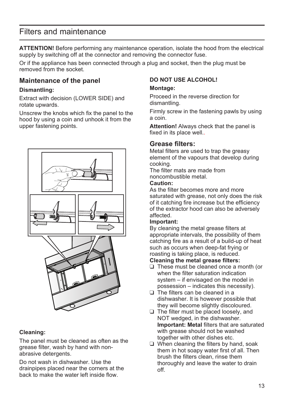 Filters and maintenance | Bosch DWK096652 Edelstahl User Manual | Page 13 / 84