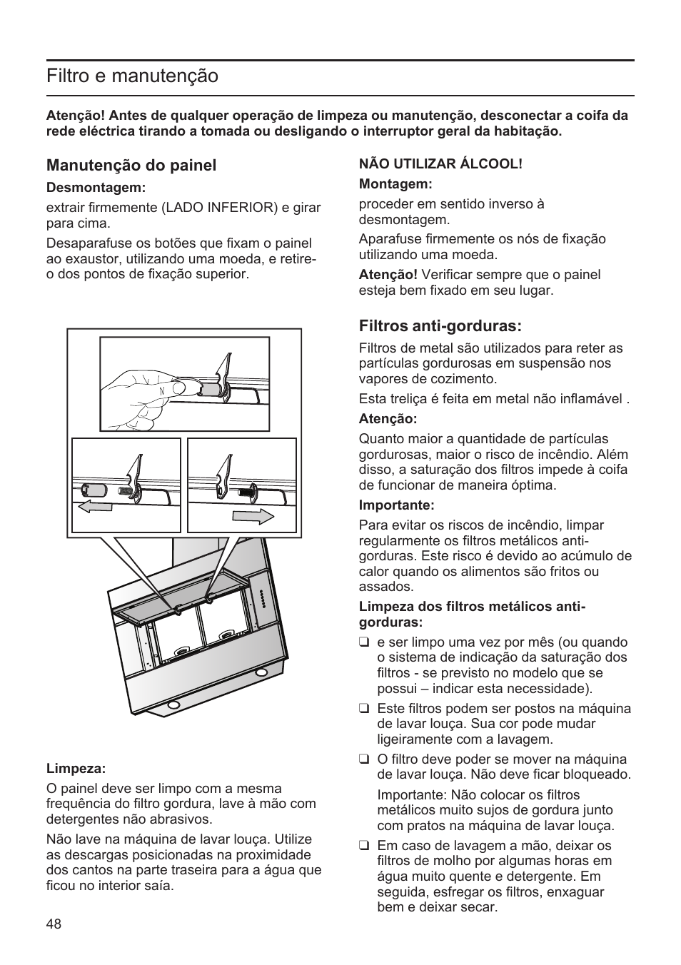 Filtro e manutenção | Bosch DWK096652 Edelstahl User Manual | Page 48 / 84