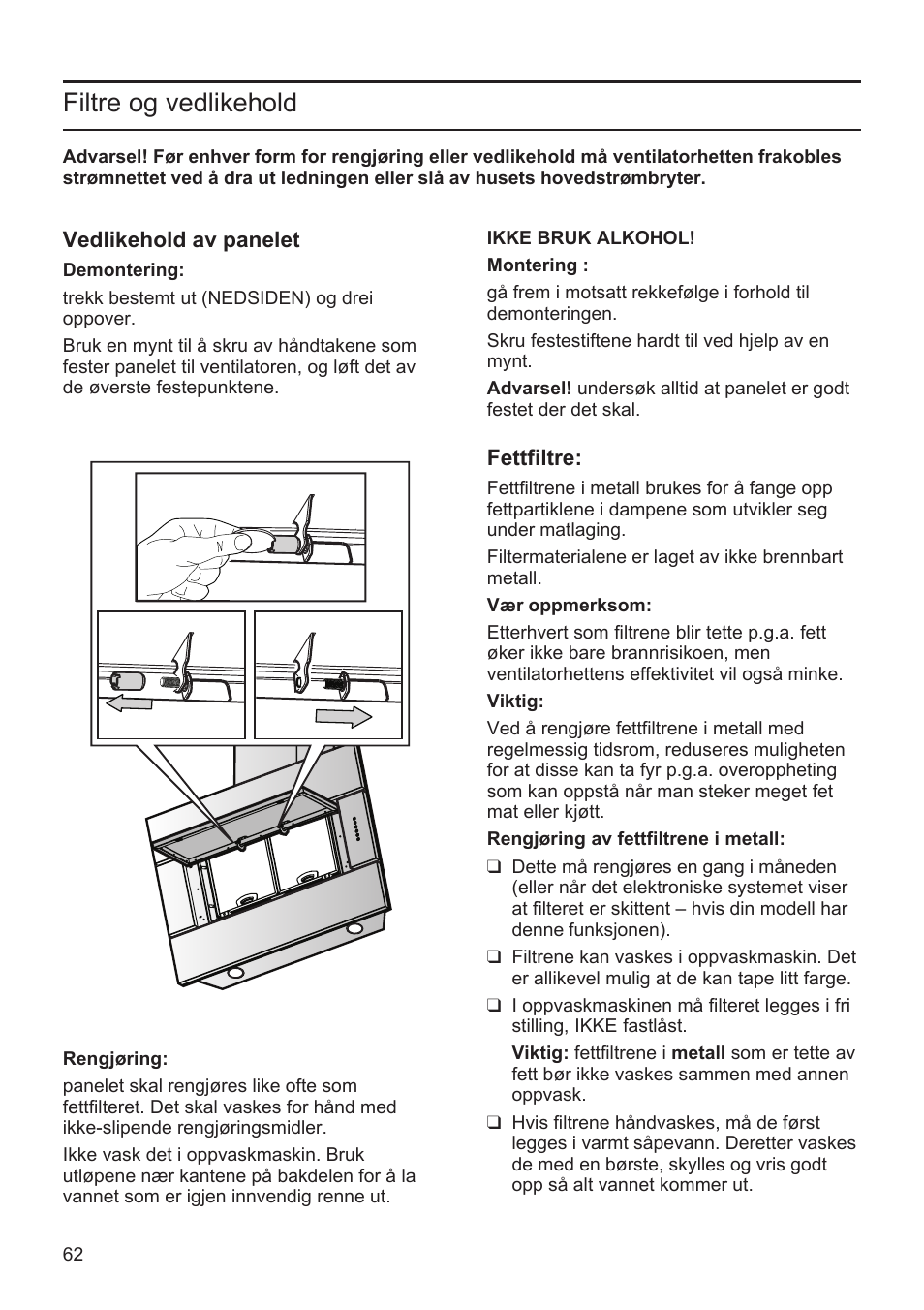 Filtre og vedlikehold | Bosch DWK096652 Edelstahl User Manual | Page 62 / 84