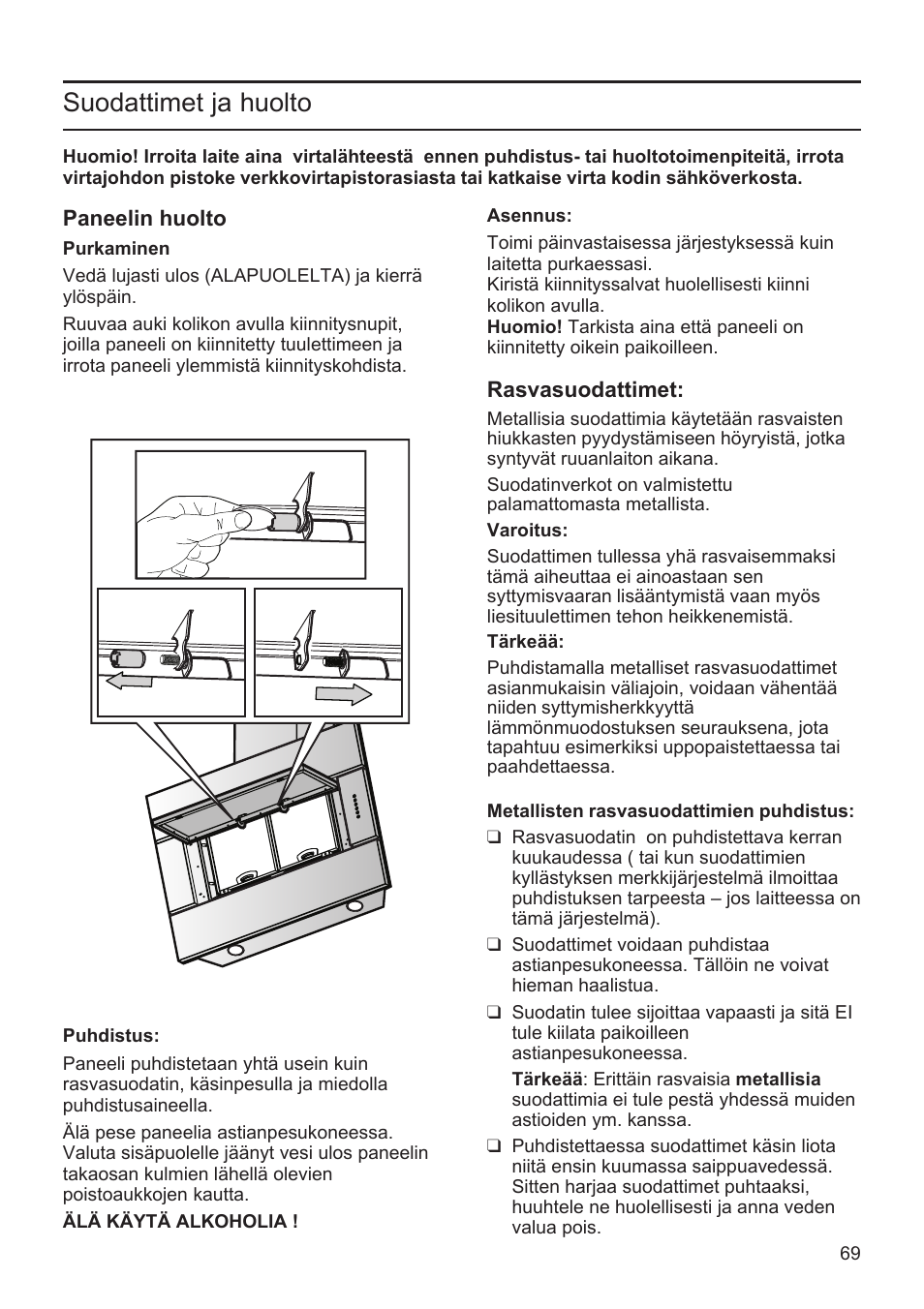 Suodattimet ja huolto | Bosch DWK096652 Edelstahl User Manual | Page 69 / 84