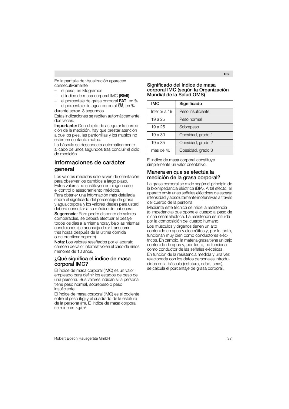 Informaciones de carácter general | Bosch PPW3320 Analysewaage elektronisch AxxenceSlimLine Analysis User Manual | Page 37 / 84