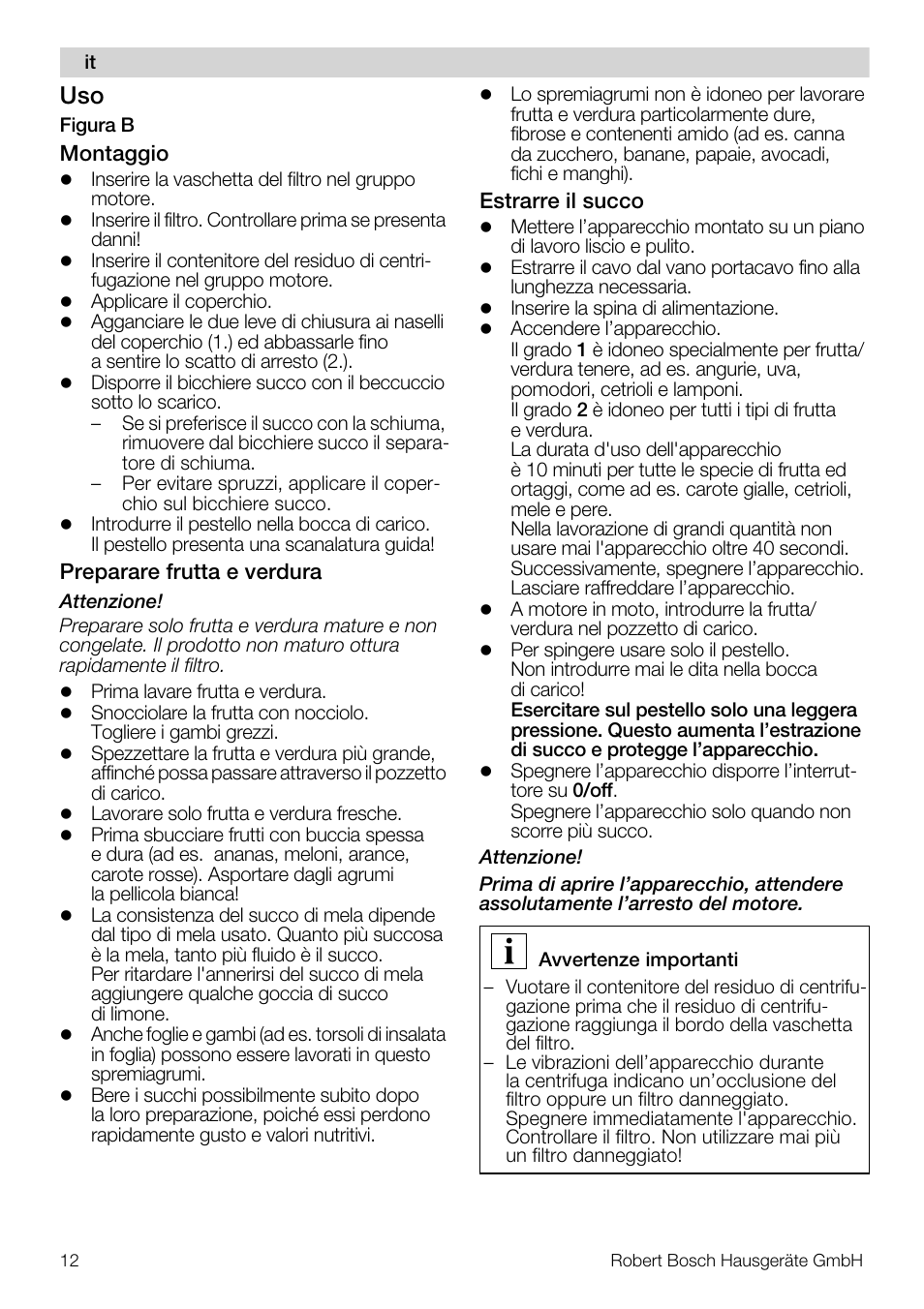 Bosch MES20A0 Entsafter weiß anthrazit User Manual | Page 12 / 71