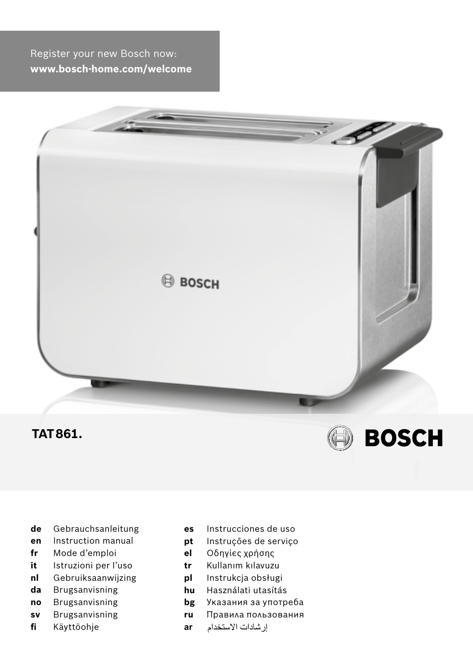 Bosch TAT8613 Kompakt-Toaster EdelstahlKunststoff Styline Primärfarbe schwarz Sekundärfarbe schwarz User Manual | 96 pages