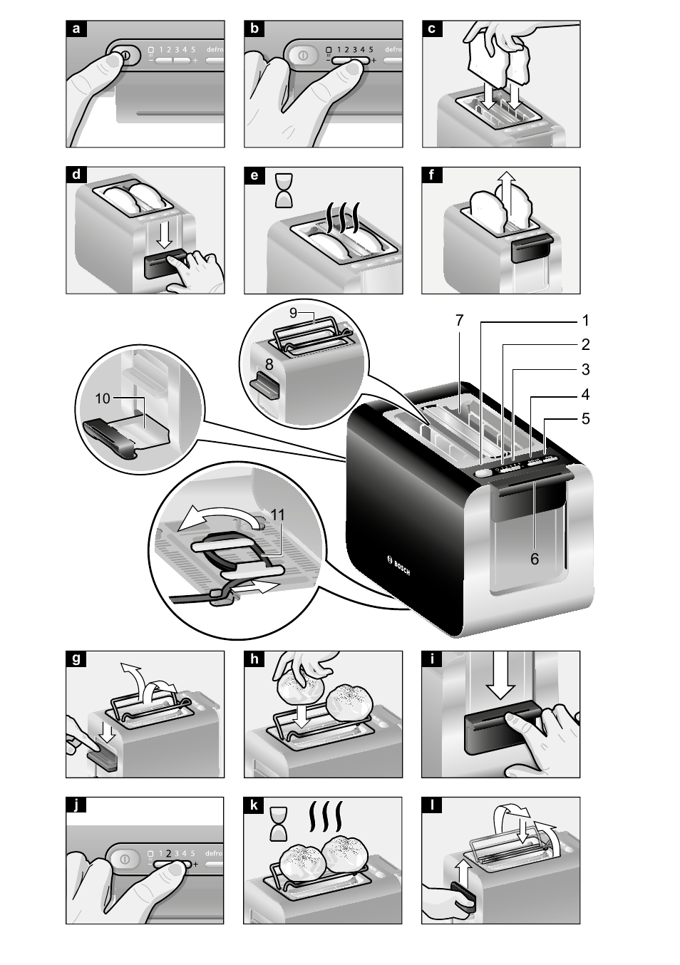 Bosch TAT8613 Kompakt-Toaster EdelstahlKunststoff Styline Primärfarbe schwarz Sekundärfarbe schwarz User Manual | Page 3 / 96