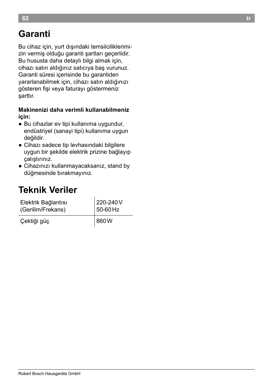 Garanti, Teknik veriler | Bosch TAT8613 Kompakt-Toaster EdelstahlKunststoff Styline Primärfarbe schwarz Sekundärfarbe schwarz User Manual | Page 64 / 96