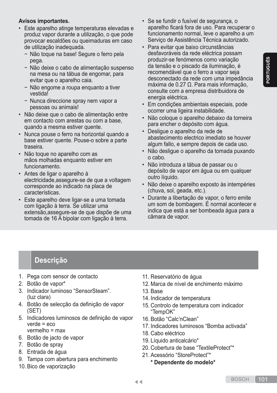 Descrição | Bosch Kompakt-Dampfgenerator Sensixx´x DI90 AntiShine TDI902836A magic night blue weiß User Manual | Page 101 / 188