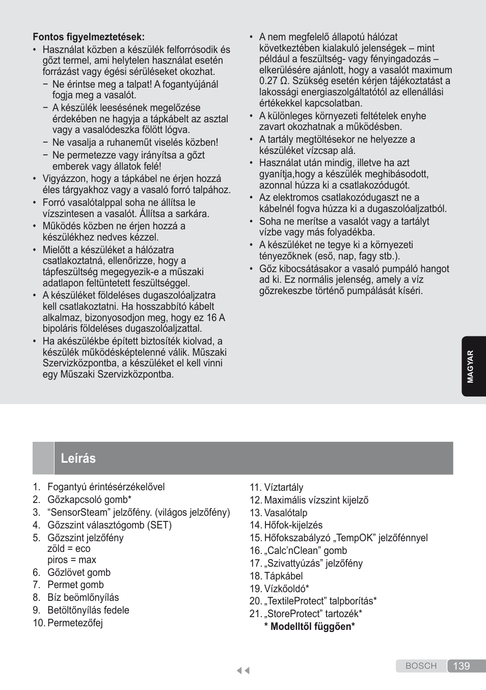 Leírás | Bosch Kompakt-Dampfgenerator Sensixx´x DI90 AntiShine TDI902836A magic night blue weiß User Manual | Page 139 / 188