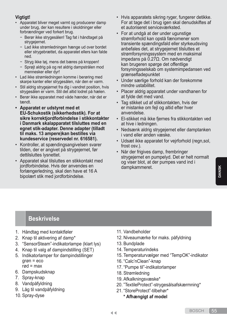 Beskrivelse | Bosch Kompakt-Dampfgenerator Sensixx´x DI90 AntiShine TDI902836A magic night blue weiß User Manual | Page 55 / 188