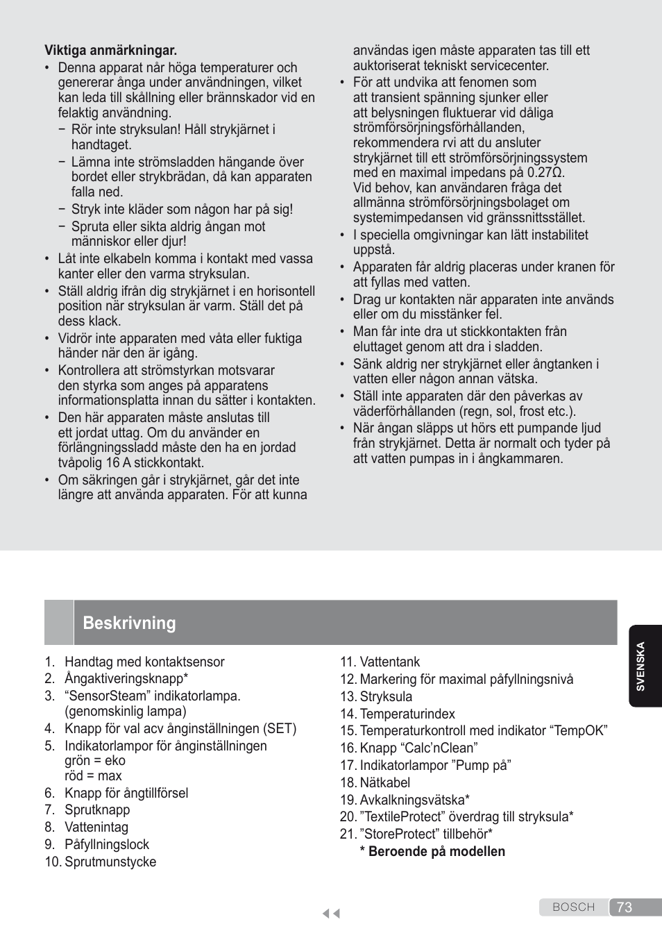 Beskrivning | Bosch Kompakt-Dampfgenerator Sensixx´x DI90 AntiShine TDI902836A magic night blue weiß User Manual | Page 73 / 188