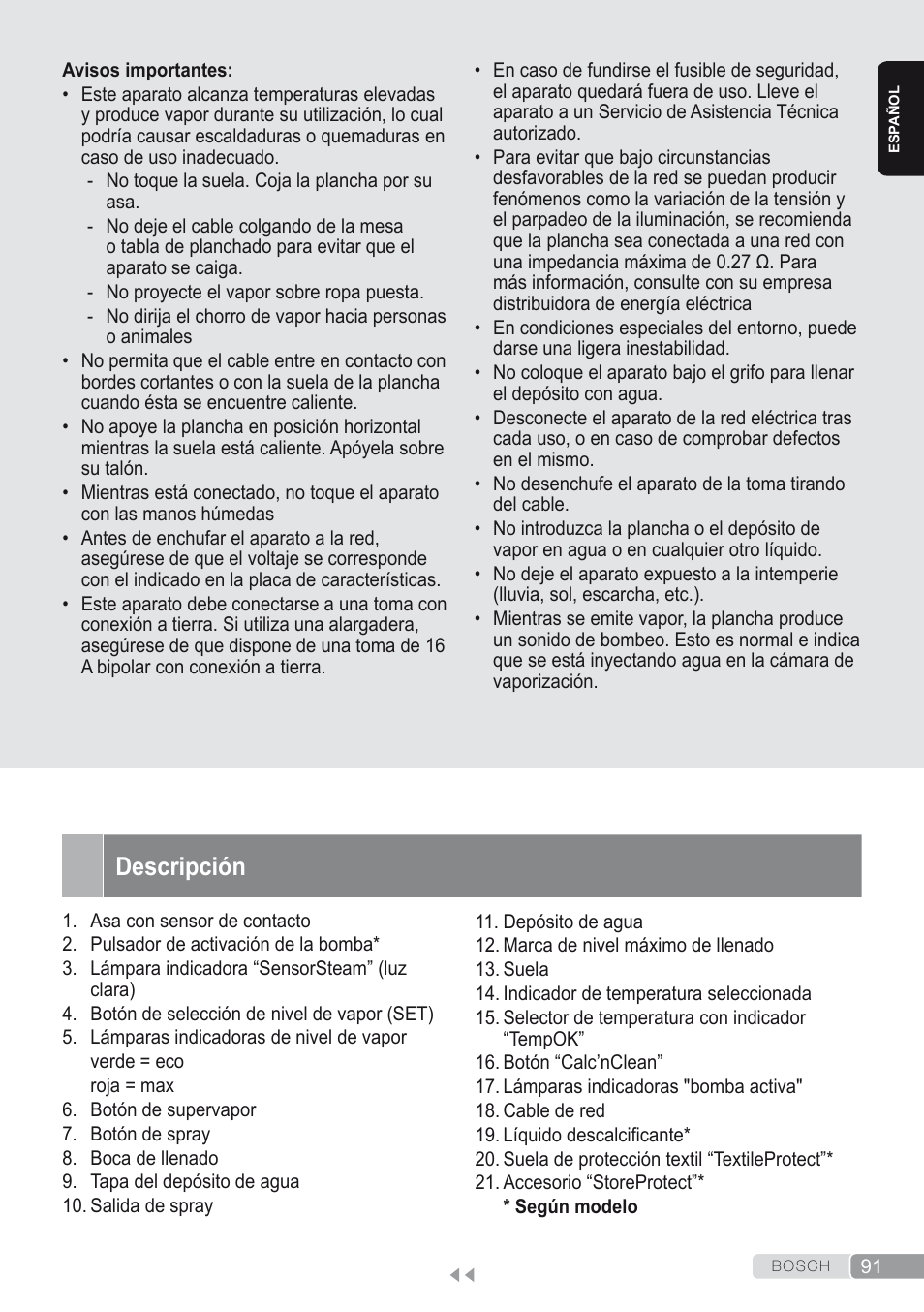 Descripción | Bosch Kompakt-Dampfgenerator Sensixx´x DI90 AntiShine TDI902836A magic night blue weiß User Manual | Page 91 / 188