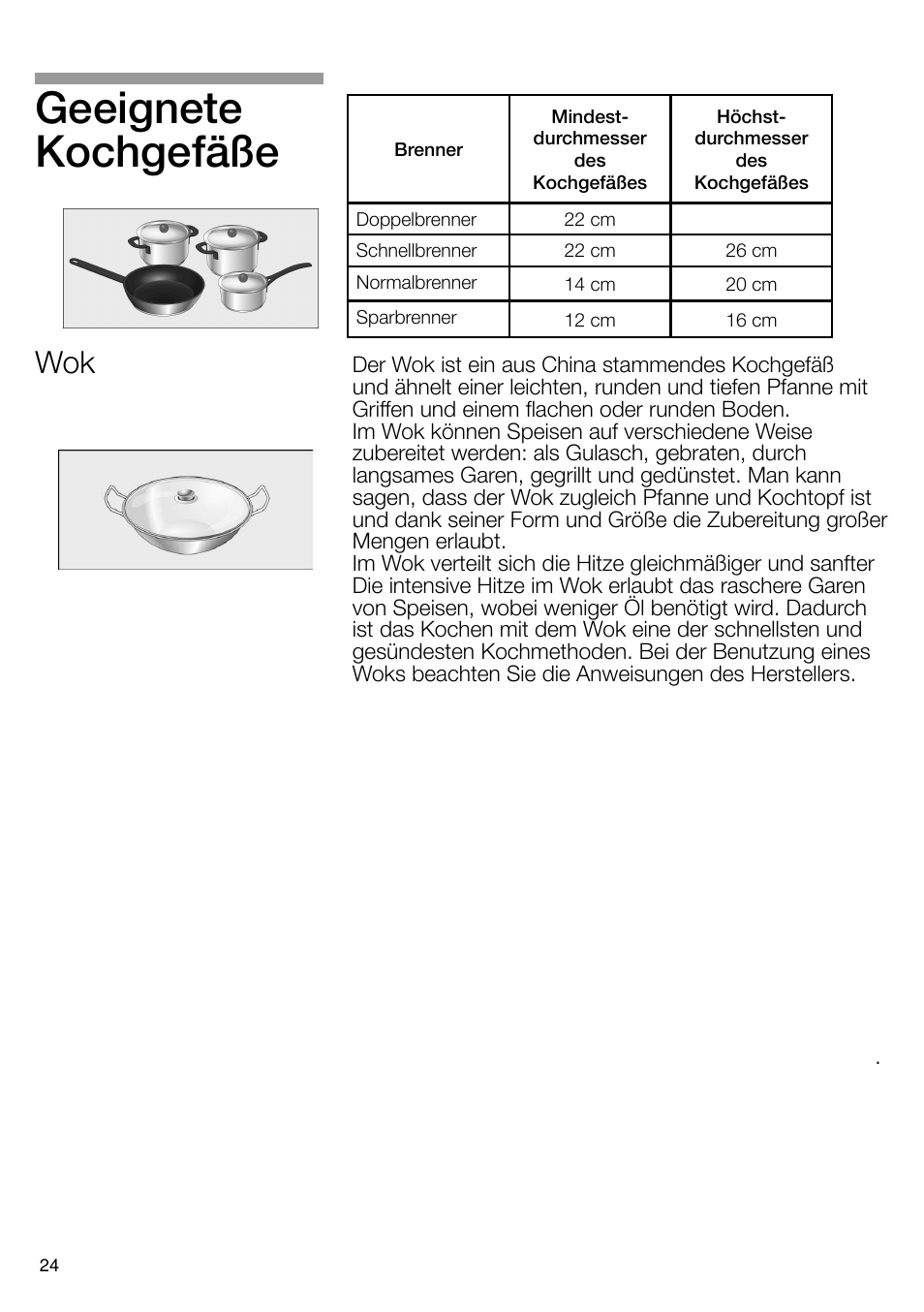 Geeignete kochgefäße | Bosch PRS926B70E Gas-Kochstelle Glaskeramik 90 cm User Manual | Page 25 / 106