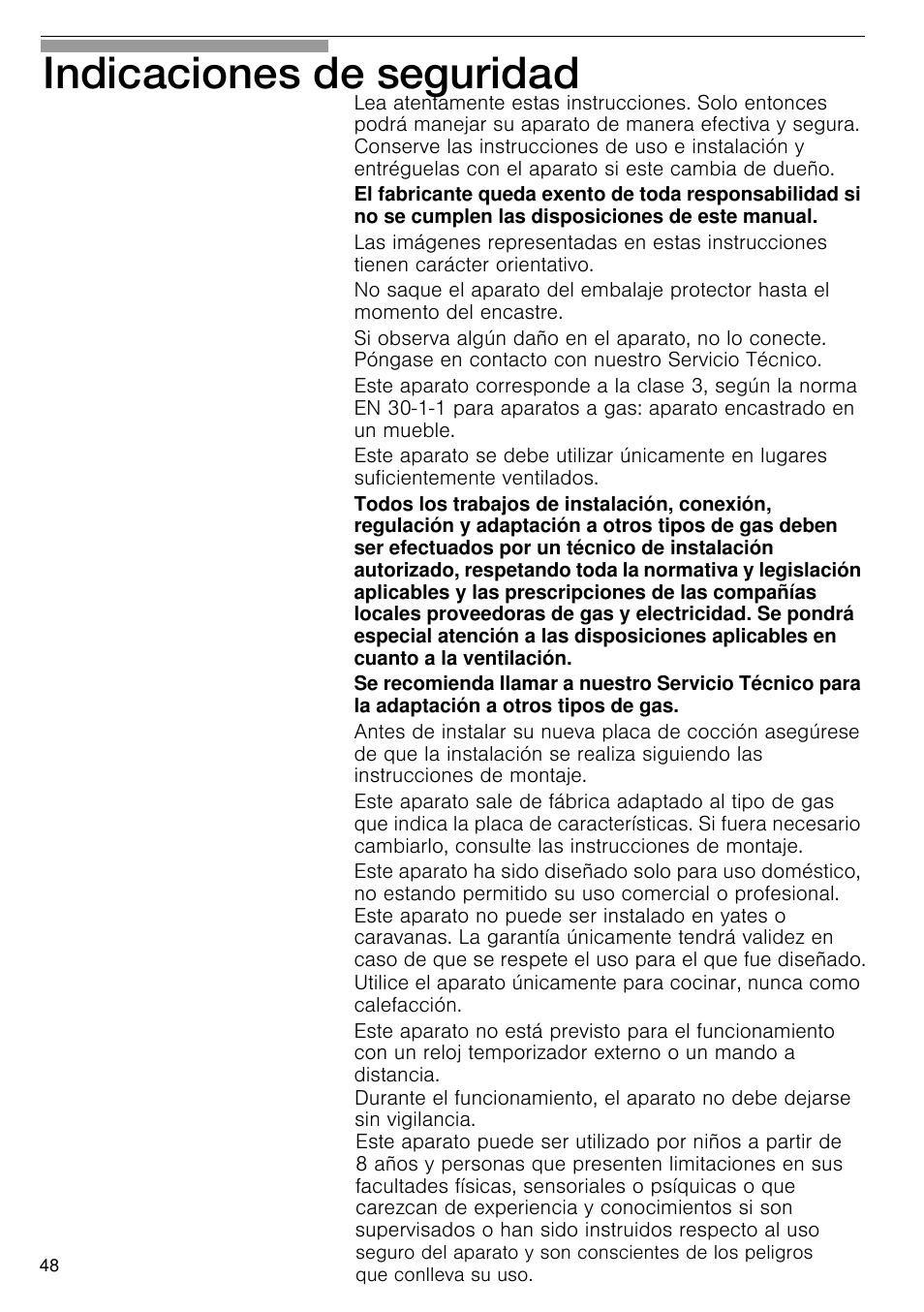 Indicaciones de seguridad | Bosch PRS926B70E Gas-Kochstelle Glaskeramik 90 cm User Manual | Page 49 / 106