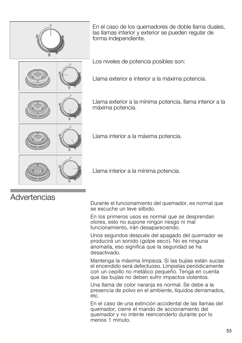 Advertencias | Bosch PRS926B70E Gas-Kochstelle Glaskeramik 90 cm User Manual | Page 54 / 106