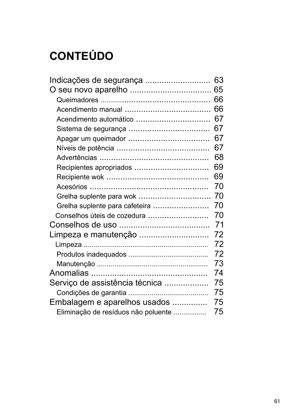 Conteúdo | Bosch PRS926B70E Gas-Kochstelle Glaskeramik 90 cm User Manual | Page 62 / 106