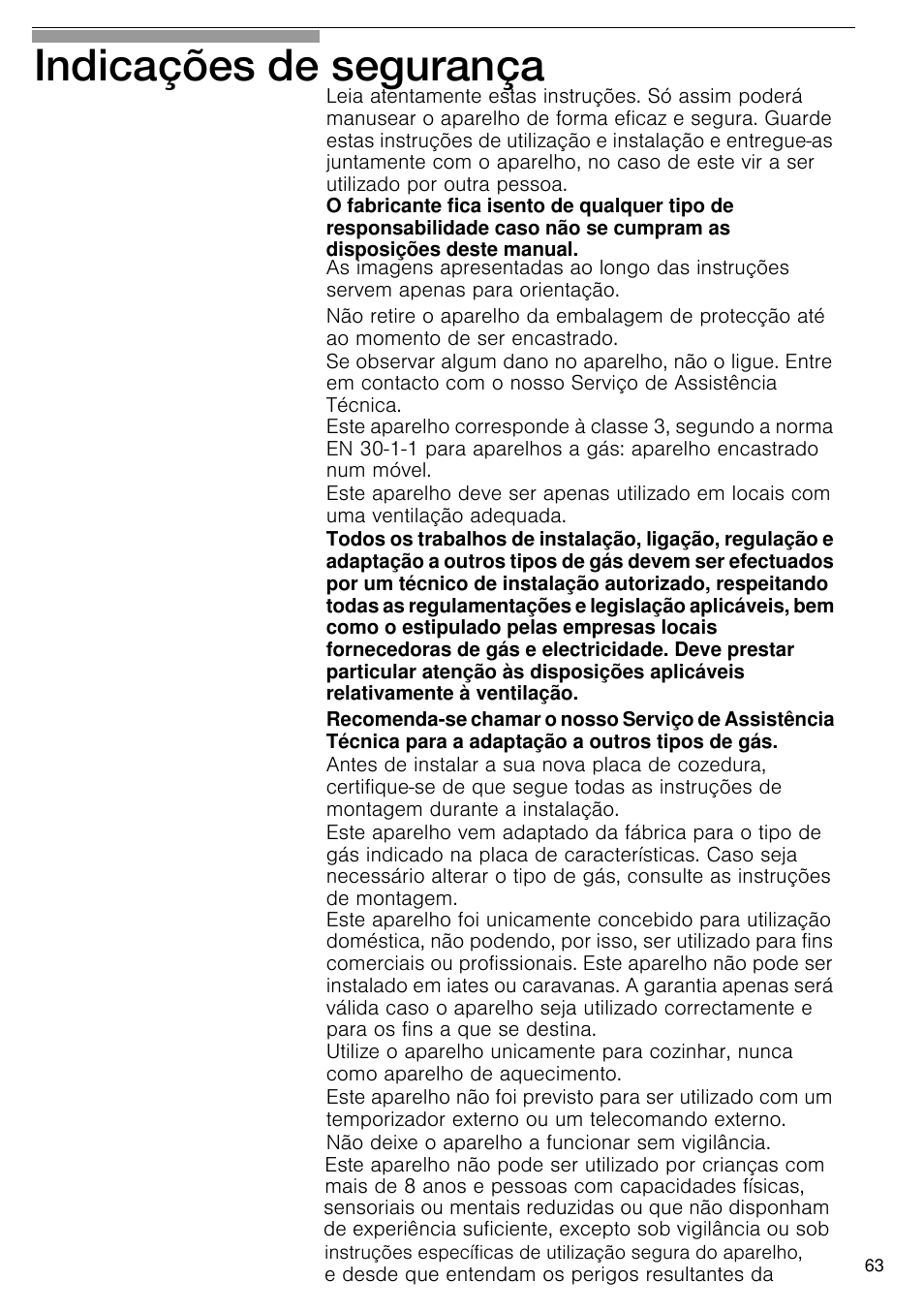 Indicações de segurança | Bosch PRS926B70E Gas-Kochstelle Glaskeramik 90 cm User Manual | Page 64 / 106