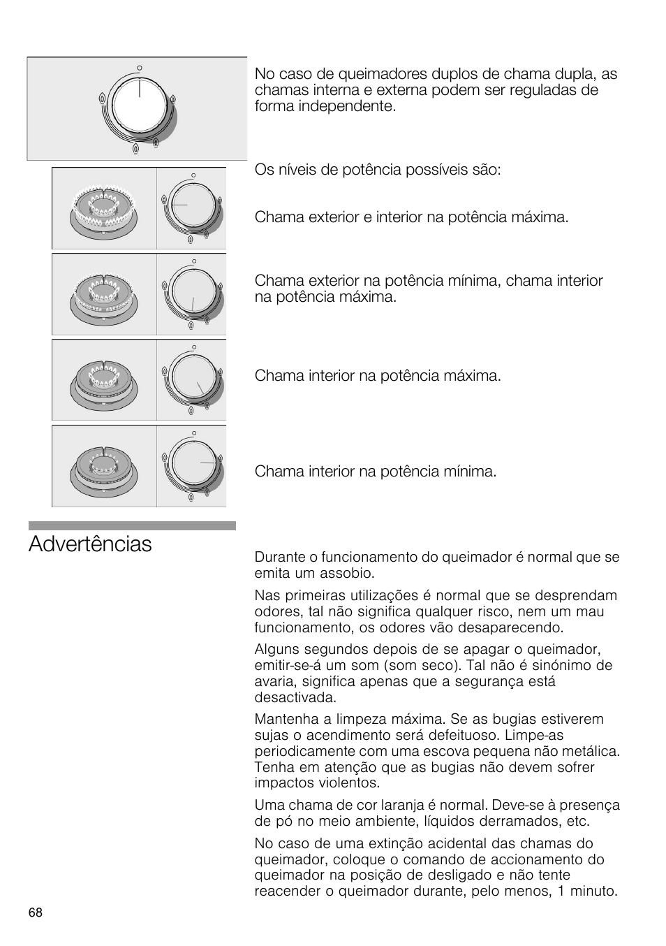 Advertências | Bosch PRS926B70E Gas-Kochstelle Glaskeramik 90 cm User Manual | Page 69 / 106