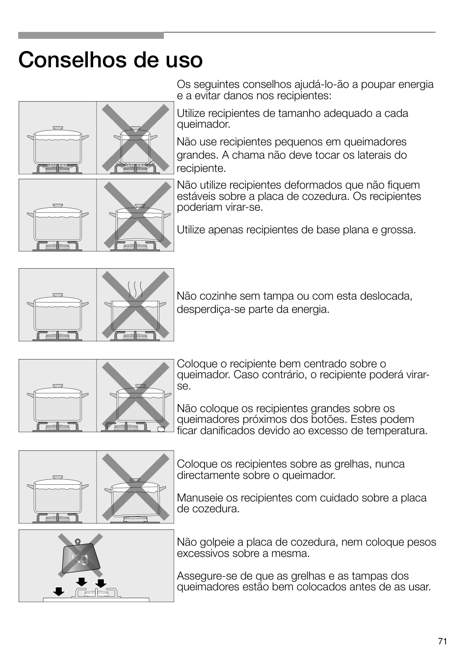 Conselhos de uso | Bosch PRS926B70E Gas-Kochstelle Glaskeramik 90 cm User Manual | Page 72 / 106