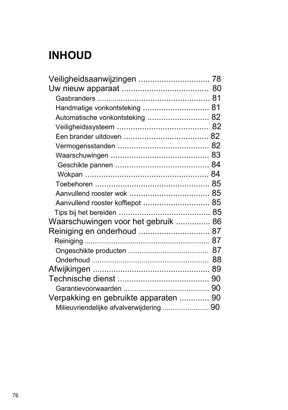 Inhoud | Bosch PRS926B70E Gas-Kochstelle Glaskeramik 90 cm User Manual | Page 77 / 106