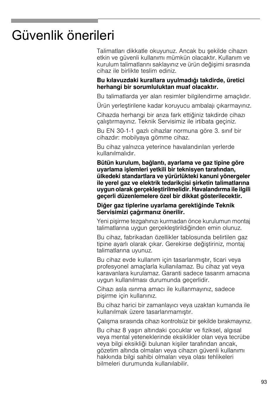 Güvenlik önerileri | Bosch PRS926B70E Gas-Kochstelle Glaskeramik 90 cm User Manual | Page 94 / 106