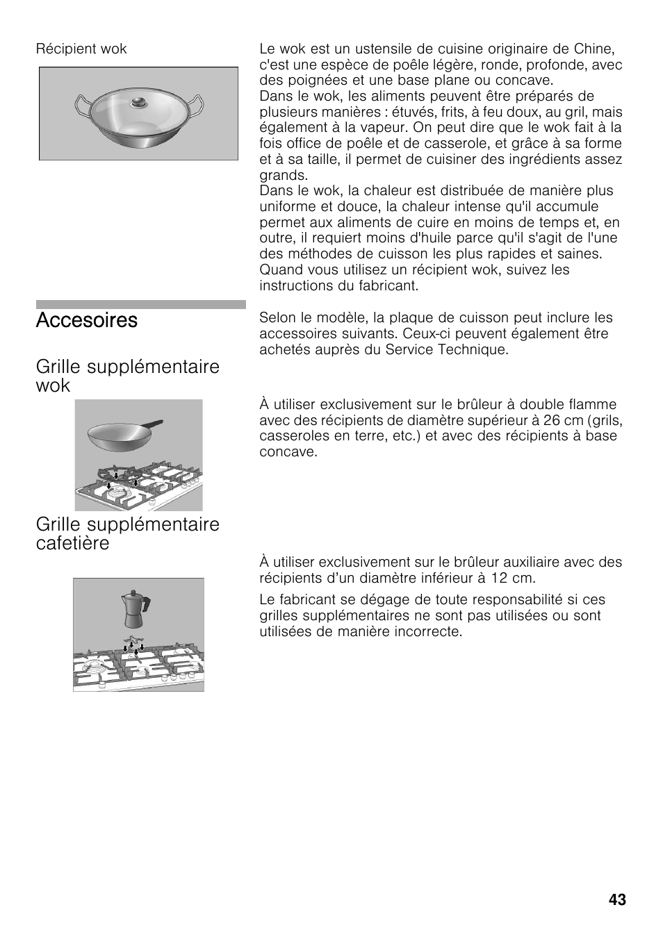 Récipient wok, Grille supplémentaire wok, Grille supplémentaire cafetière | Accesoires | Bosch PRS926F70E Gas-Kochstelle Glaskeramik 90 cm User Manual | Page 42 / 111